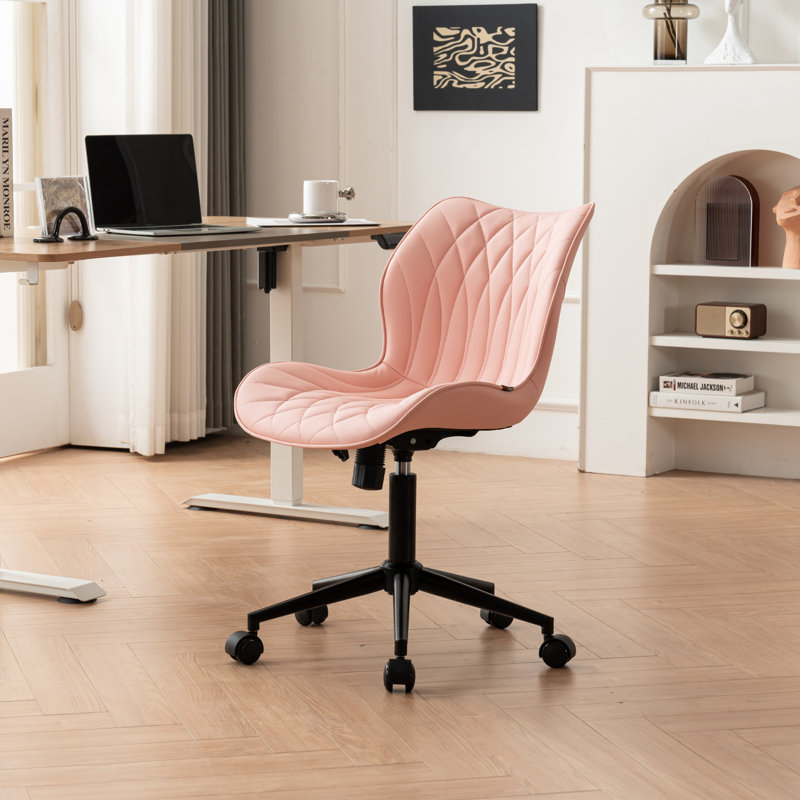 Maddoux Armless Swivel Office Chair Faux Leather Upholstered Waterproof Desk Chair Ergonomic Adjustable Computer Chair, Pink