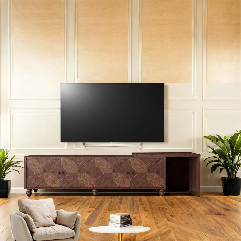 Meuble télé extensible avec rangement et tablettes réglables