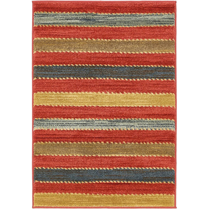 Tapis à motif rayé rouge Frederica, Rectangle 7 pi x 10 pi