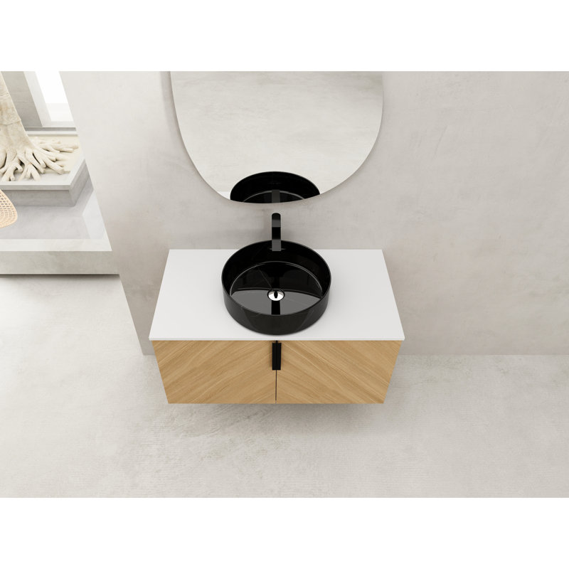Meuble-lavabo moderne de 36 po avec figurine, lavabo d'art en céramique et assemblage de contreplaqué