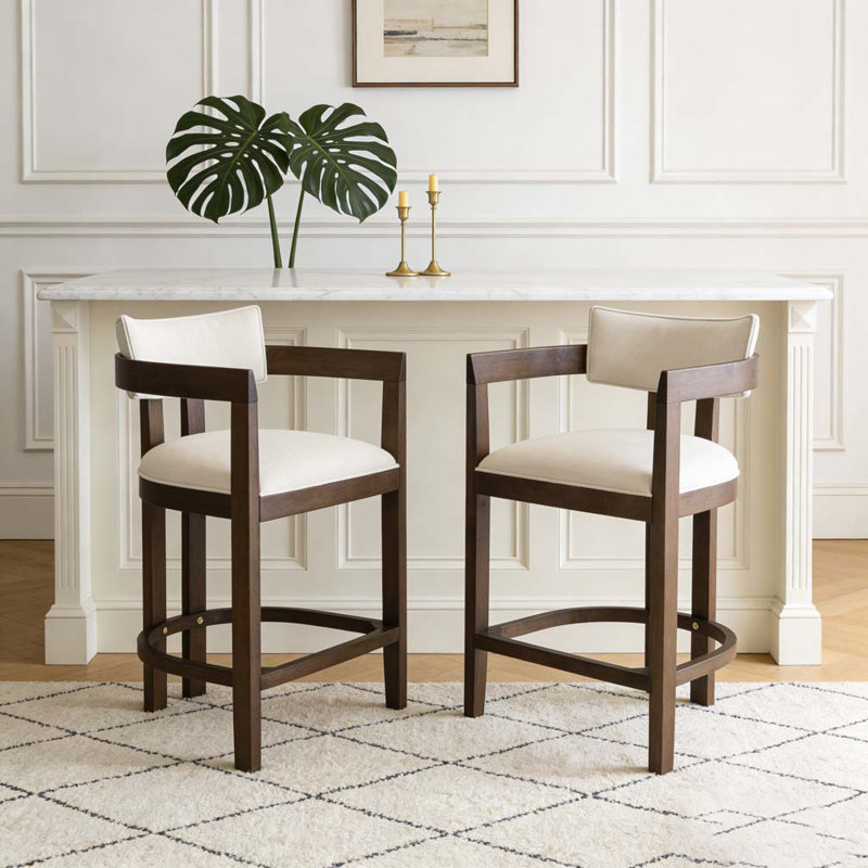 26" Counter Height Bar Stool, Walnut, Boucle Beige