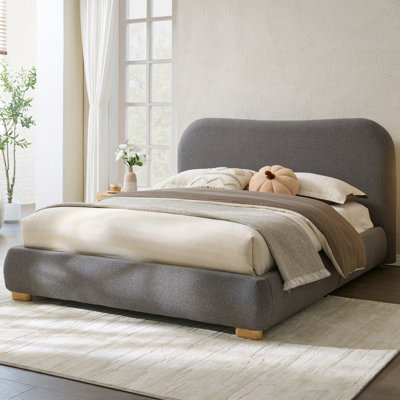 Modern Upholstered Platform Bed with Curved Headboard and Rounded Footboard