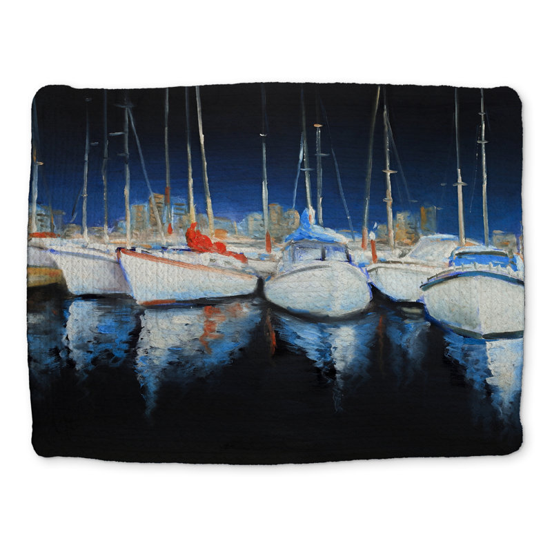 Soirée à la marina décor de napperon en polyester tressé bleu