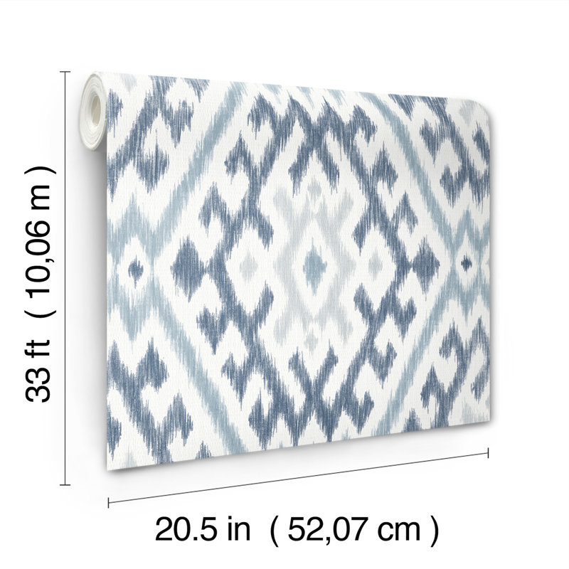 Solola Chartreuse Ikat Wallpaper, Blue