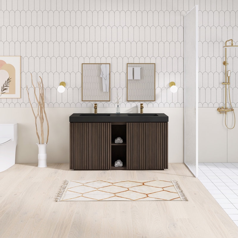 60'' Freestanding Double Sink Bathroom Vanity With Quartz Top