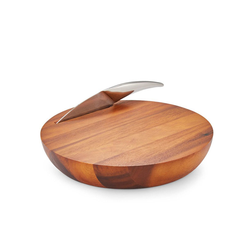 Round Acacia Wood Cheese Board with Stainless Steel Knife