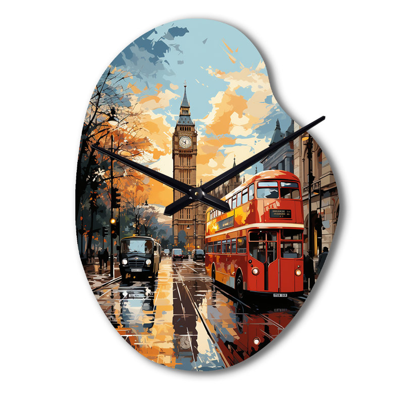 «Tejada Red Beige City London Popart II - London», forme unique en métal, horloge murale asymétrique traditionnelle, Petit