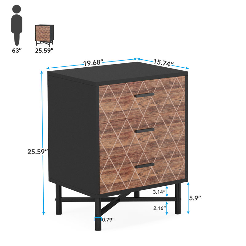 50cm W Metal Bedside Table, Black/Brown, Black