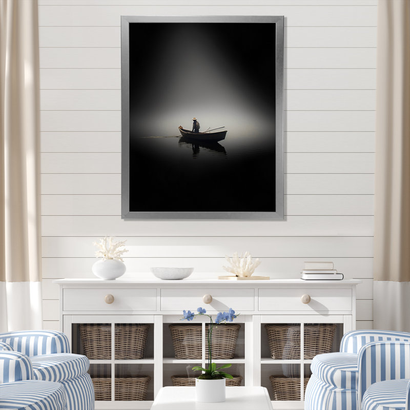 «Solitaire Longboat Misty Lake Minimal I», reproduction d'art sur toile, H 44 po x l 34 po x P 1,5 po, Cadre photo argenté