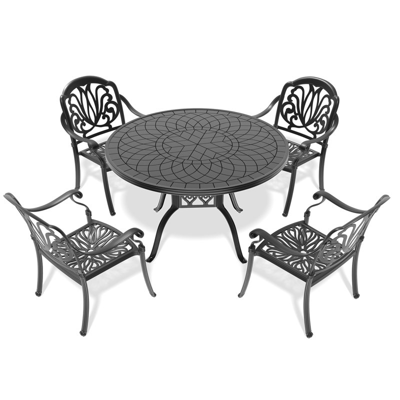 4 Patios en aluminium coulé avec coussins noirs et rembourrés de mousse en tissu - Sièges 4
