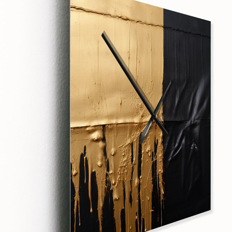 Essential Nature abstraite or et noir - Horloge murale peinture abstraite, Moyen