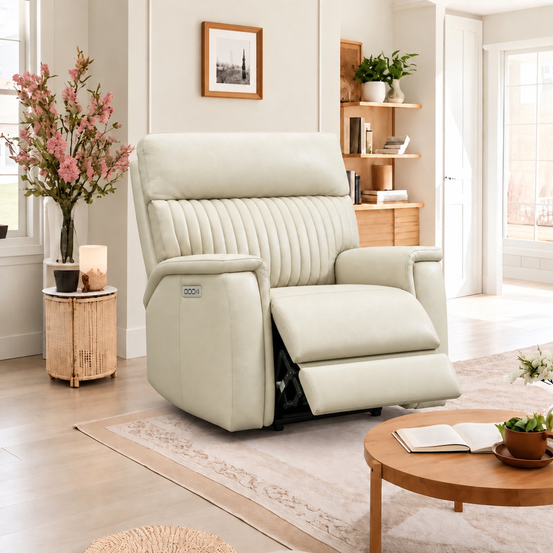 Fauteuil inclinable électrique Liudgardas 39" à trois moteurs, en cuir véritable, position zéro gravité, avec ports USB et USB-C.