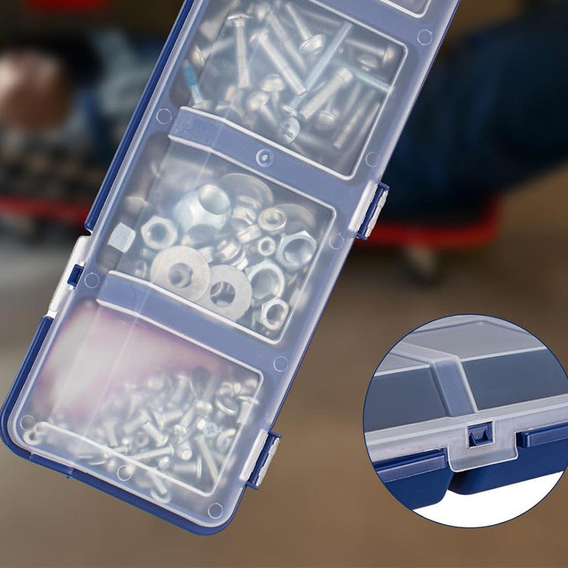 6 Pack Screw Organizer Box with Lids 4 Compartments, Sorting Screw Toolbox Case for Garage Craft Tool Organizing Storage, Blue