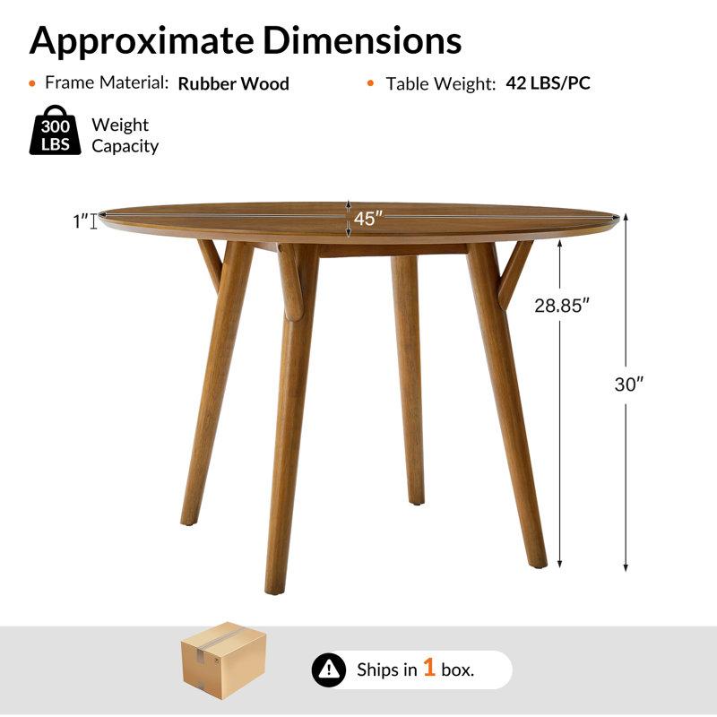 Germa Mid-Century Modern 45" Round Dining Table with Solid Wood Legs, Acorn