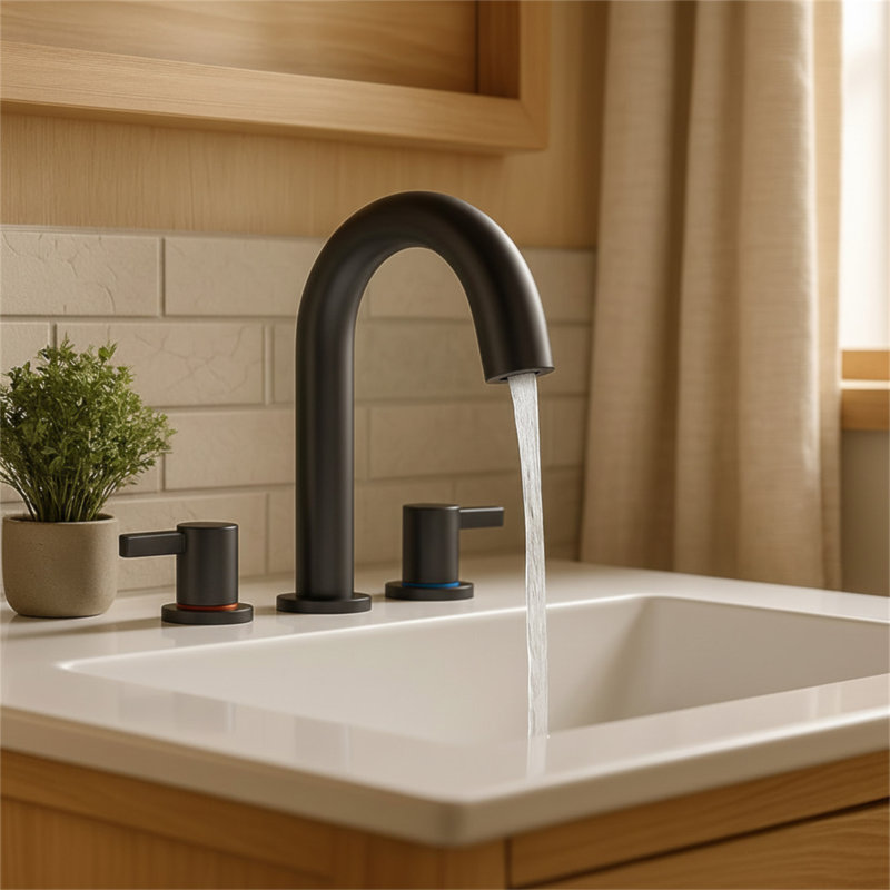 Robinet de lavabo surdimensionné de 8 pouces, 3 poignées à 3 trous avec lavabo à 360 ° et bonde escamotable, Noir mat