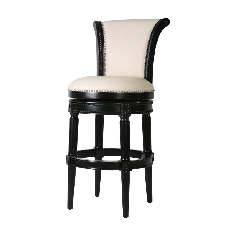 Upholstered Swivel Counter and Bar Stool, Bar Stool (31" Seat Height), 1, White Faux Leather Seat/Obsidian Black Frame