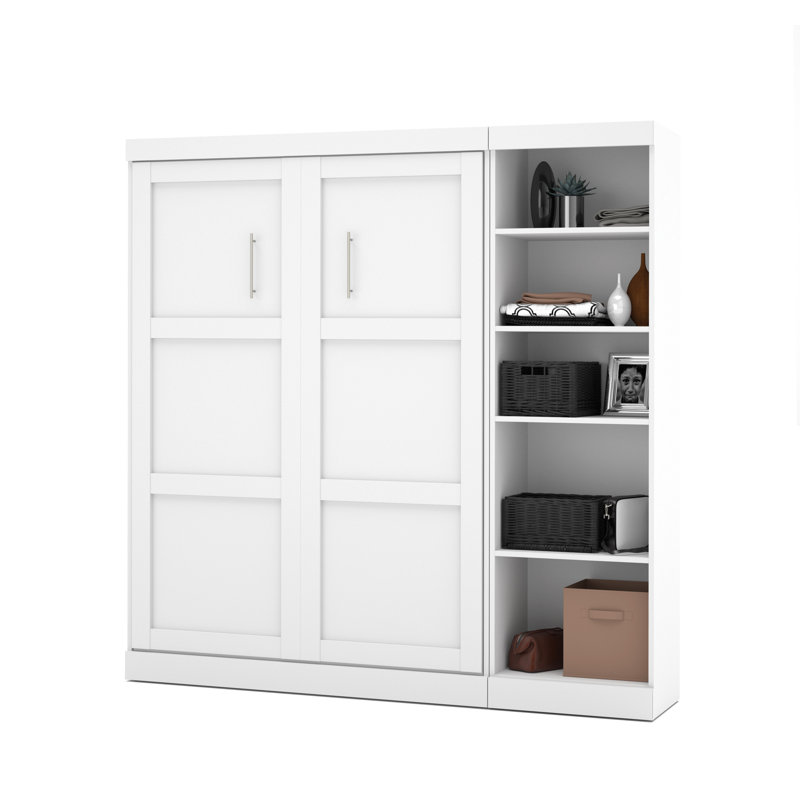 Arlex Storage Murphy Bed, Space-Saving Wall Bed for Multipurpose Room, White, Full