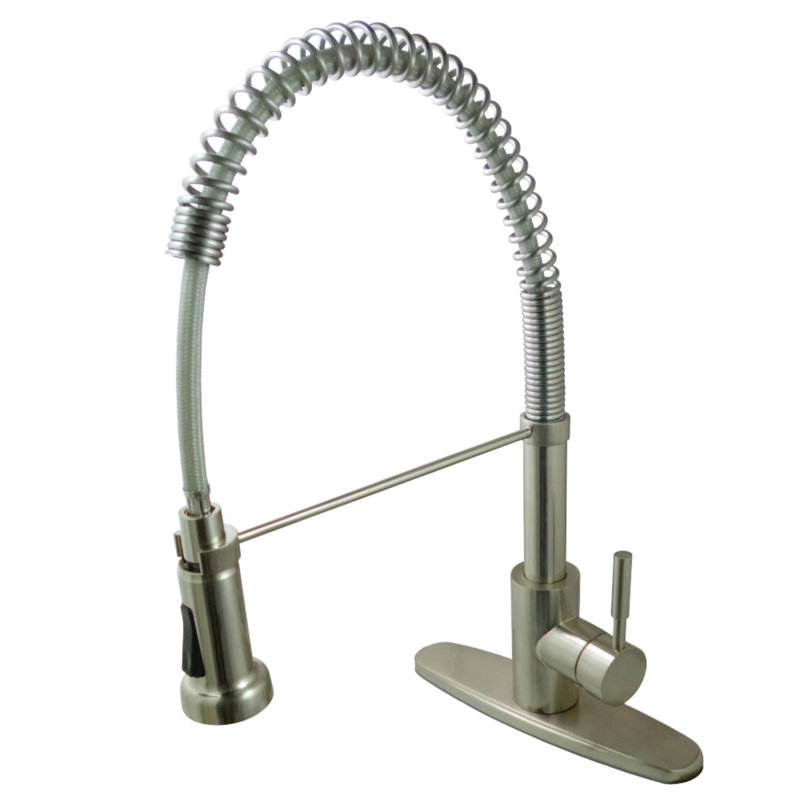Kingston Brass Concord Single-Handle 1-or-3 Hole Deck Mount Pre-Rinse Kitchen Faucet, Brushed Nickel