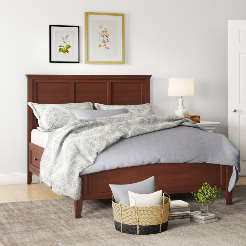 Cherry Brown Queen Wood Storage Bed with 3 Drawers