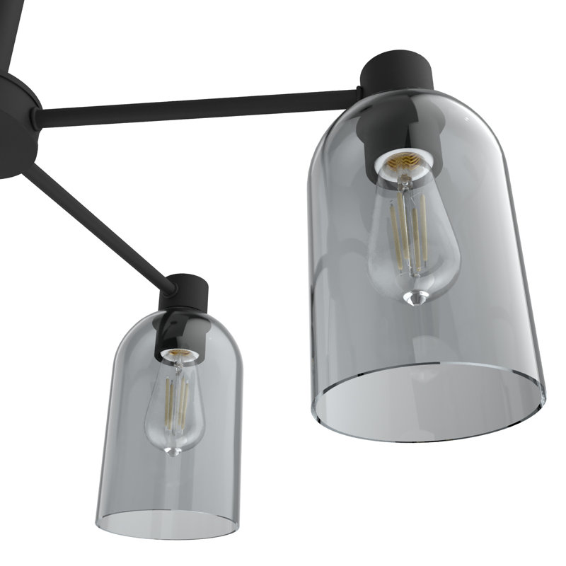 Lustre cylindrique unique à 5 lumières Lochemeade, Fer naturel, Verre fumé