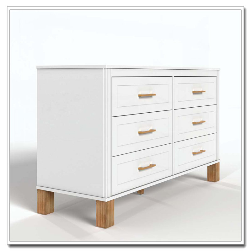 Armoire de rangement moderne avec poignées en métal et pieds en bois massif, Blanc