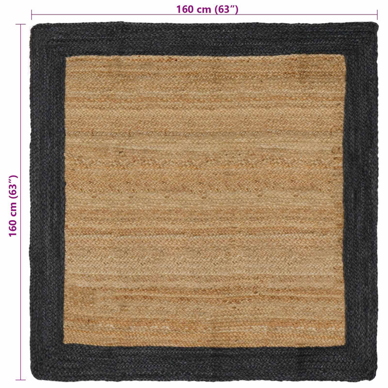 Rectangle Hand Braided Area Rug, Natural/Dark Grey, Square 160cm