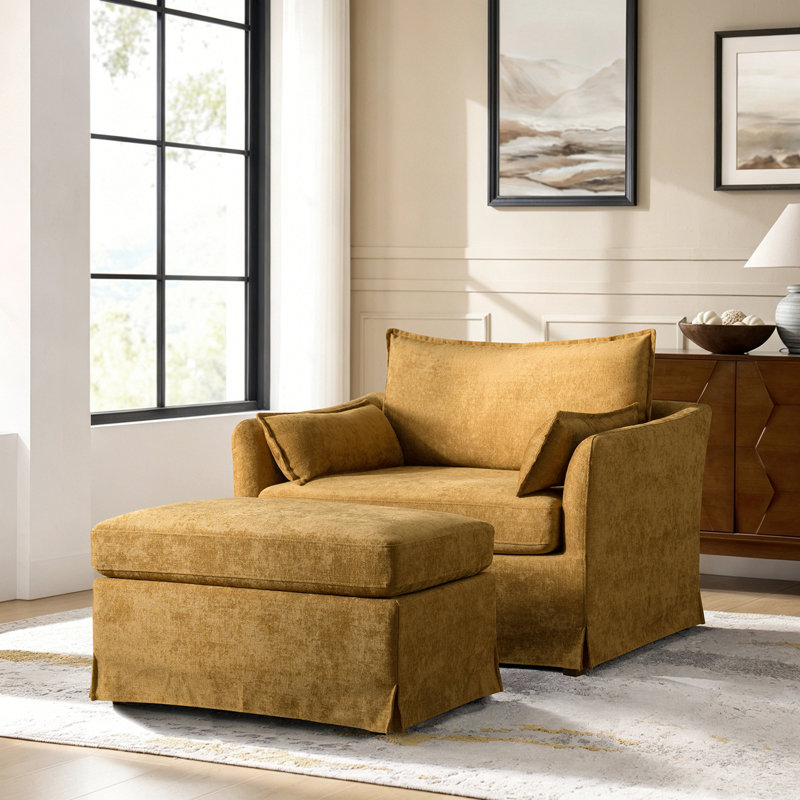 Fauteuil avec repose-pieds Roberta, Doré, 2