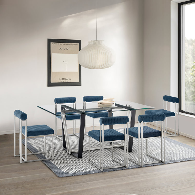 Ensemble de table de salle à manger 7 pièces Mirriah, Bleu, Argent