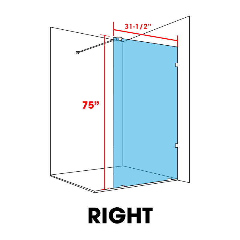 31-1/2 In W x 75 In H Frosted Sandblasted Tempered Glass Panel for Modern Shower Enclosures, Semi-Private, Right