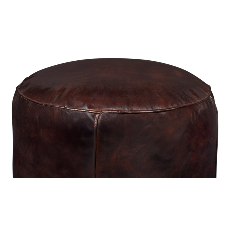 Round Pouf, Chocolate Genuine Leather