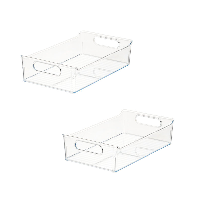 iDesign Recycled Plastic Pantry Storage Organizer Bin with Handles, Set of 2, Clear Bins
