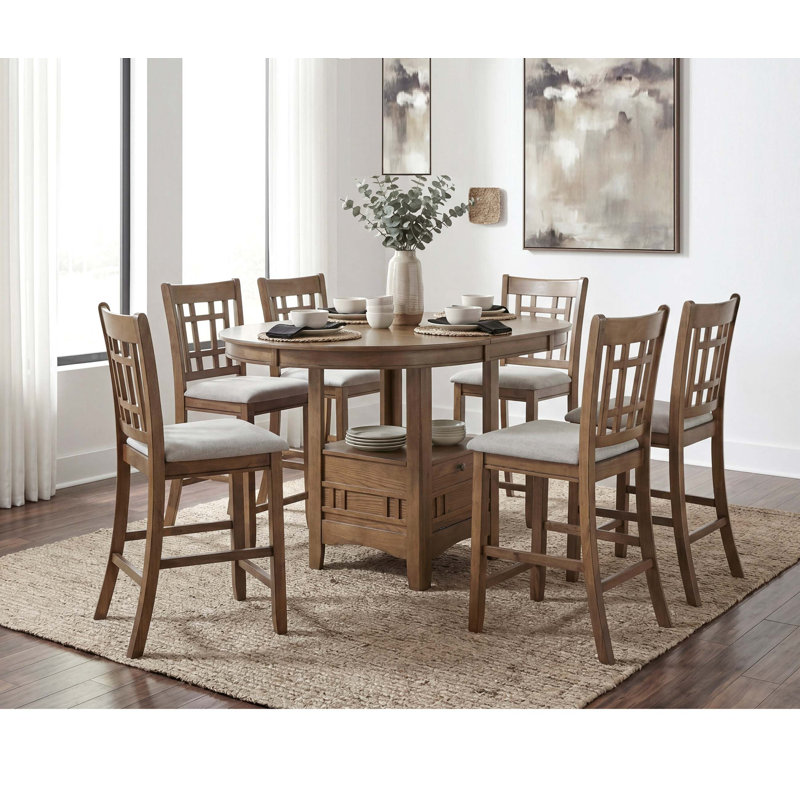 Ensemble de salle à manger à hauteur de comptoir moderne avec table extensible et base de rangement, 7