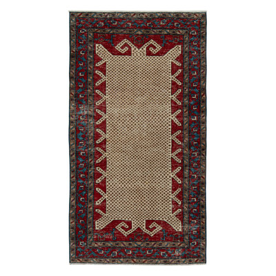 Rug & Kilim Hand-knotted Vintage Turkish Rug In Red, Blue, Beige-brown Geometric Pattern In Blue;red;beige