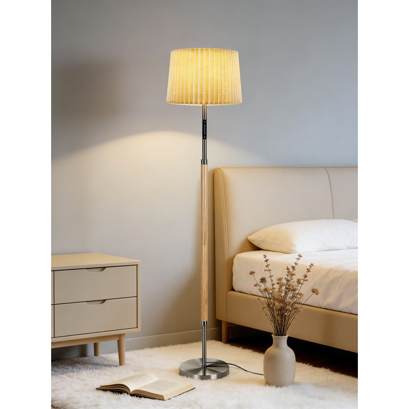 Mid Century Modern Wood Floor Lamp With Remote & Touch Control, Dimmable Led Standing Lamp With 4 Color Temperatures For Living Room, Bedroom, Office