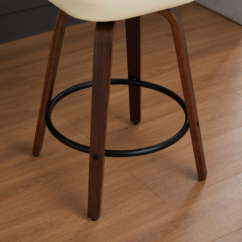 Mid Mid Modern, tabourets de bar pivotants en similicuir de 26 po avec dossier et pieds en noyer, ergonomique, pivotant à 360 °, similicuir beige de salle à manger, repose-pieds en métal, îlot de cuisine