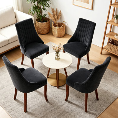Ensemble de 4 chaises de salle à manger, chaises de cuisine rembourrées en lin avec siège rembourré épais et pieds incurvés en bois massif, chaises d'appoint modernes et confortables pour la salle à manger, le café et le bureau personnel