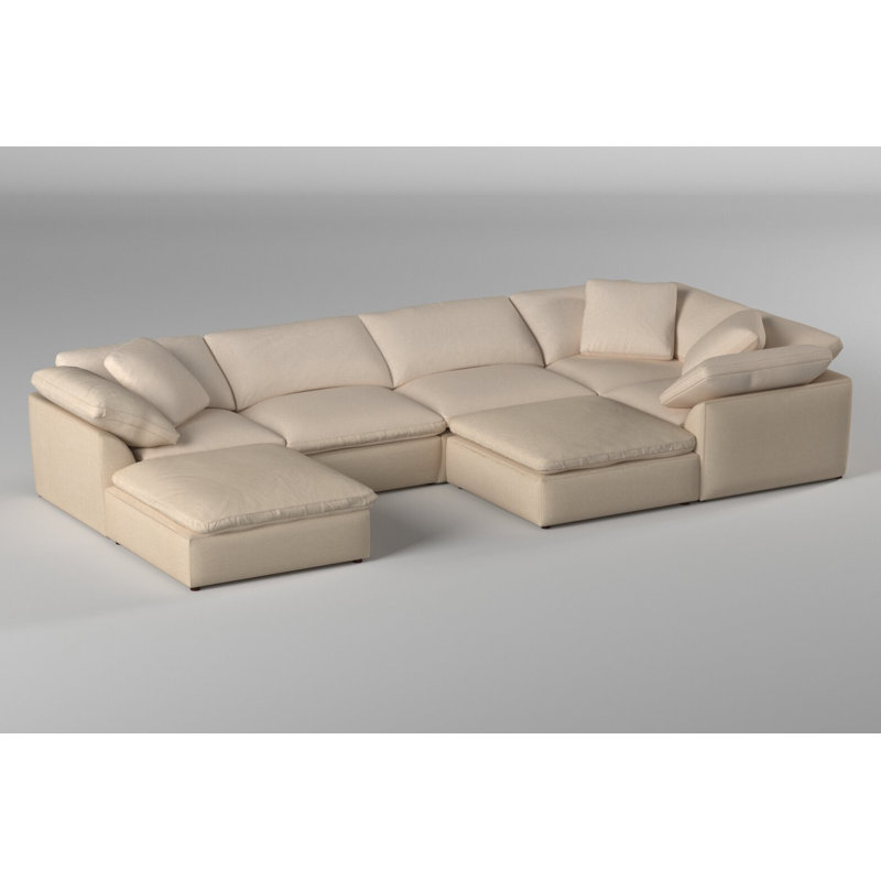 Caitlynne Cloud-Inspired 176" 7 Piece Oversized Deep Lounge Slipcovered Modular Corner Sectional with Chaise and 1 Ottoman | Performance Fabric Washable Water-Resistant Stain-Proof | Deep-Seating Down-Filled Couch | Plush Cushions, Modern Design 