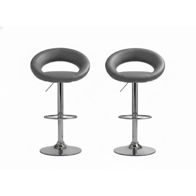 Pippins 32.75 In. H Gray And Silver Low Back Metal Bar Stool With Faux Leather Seat Set Of 2