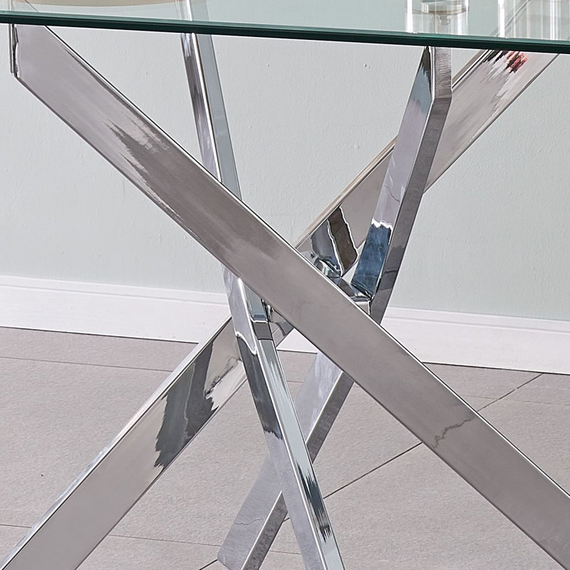 Dalija 150cm Glass Dining Table With Cross Legs, Silver