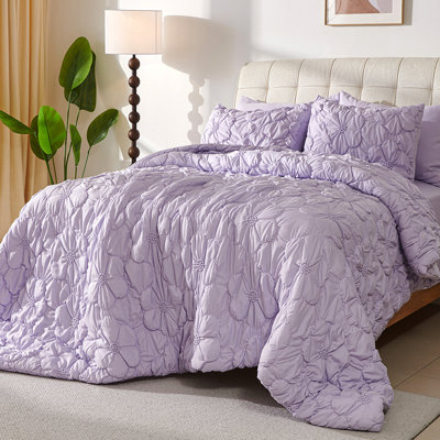 Ensemble d'édredon plissé 7 pièces Pintuck, ensemble de literie à ruche floral