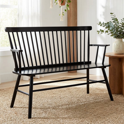 Classic Windsor Bench Black with Armrest