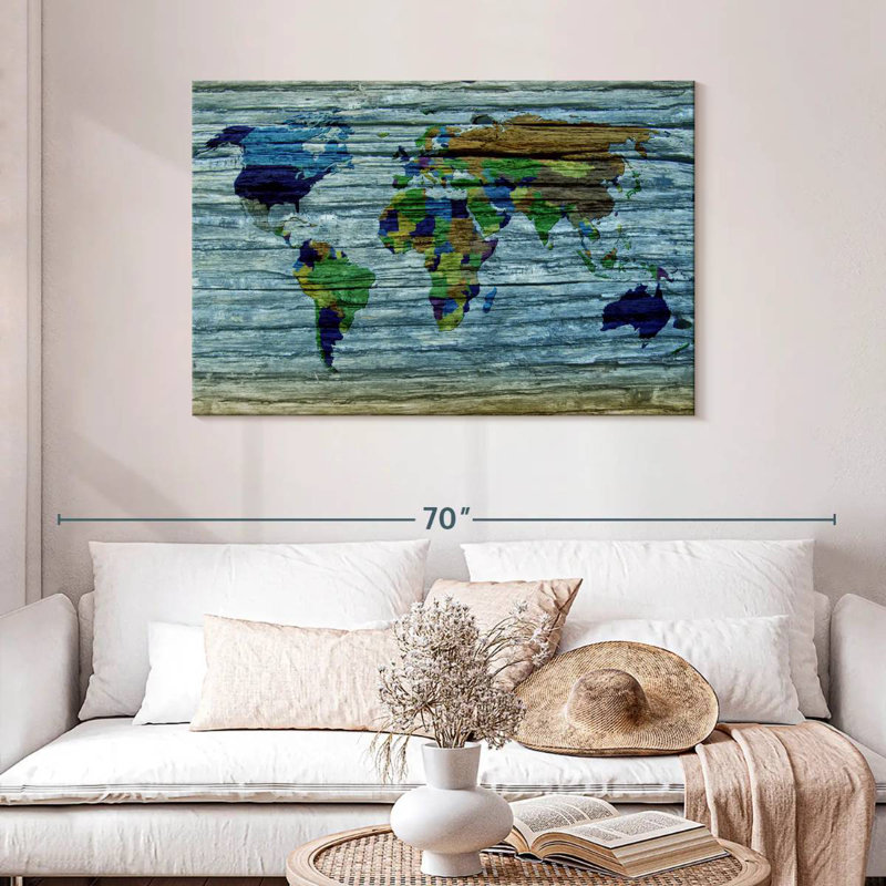 Carte du monde en bois vieilli Aliaz, H 30 po x l 45 po