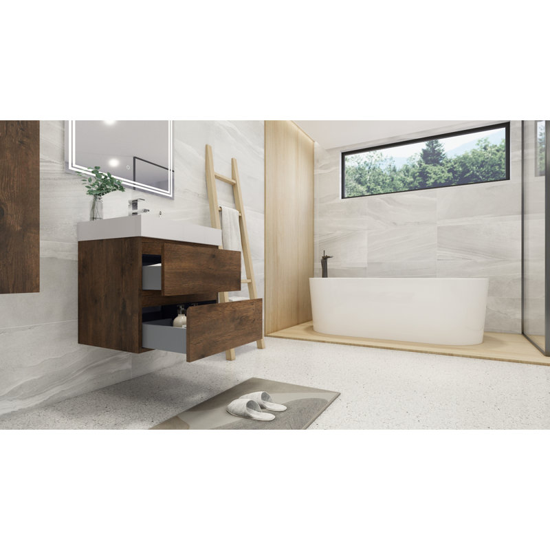Ensemble de meuble-lavabo mural simple 24 po Boubacar, Bois de rose