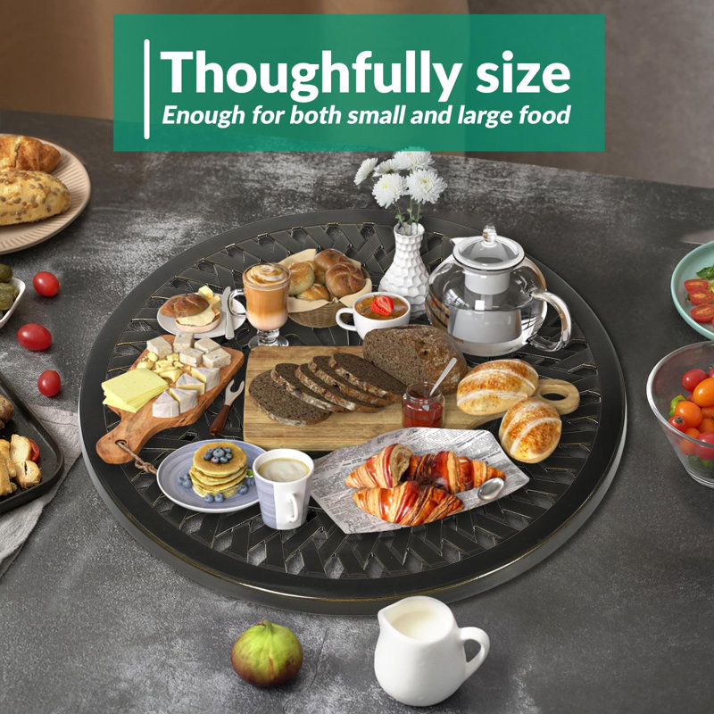 Red Barrel Studio 23.98" Cast Aluminum Lazy Susan Turntable, 360° Rotating Display Tray With Silent Bearings, Round Table Top Swivel Serving Plate With Umbrella Hole For Outdoor Dining Table, Lattice Style
