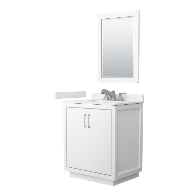 Icon 30" Freestanding Single Bathroom Vanity with Cultured Marble Top, White, Brushed Nickel, White Cultured Marble