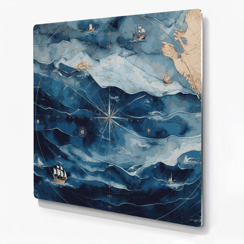 Nautical Coordinates Gray Metal Wall Art, 16" H x 16" W