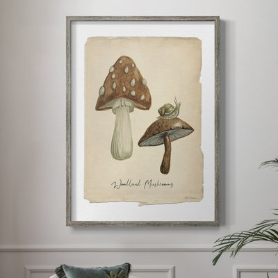 Champignons des bois, reproduction encadrée - bois massif