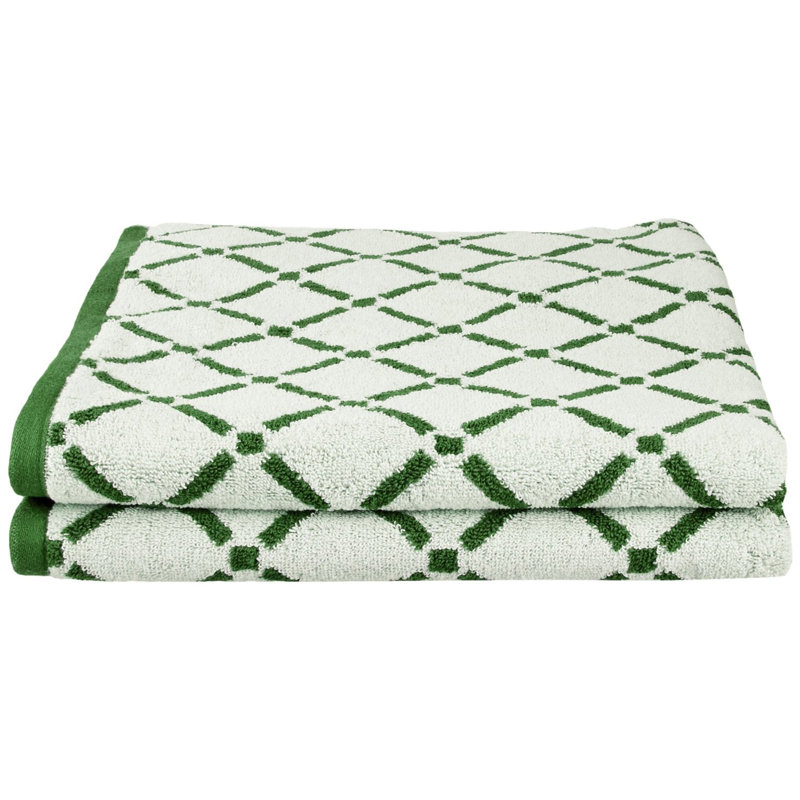 Ensemble de serviettes en coton 2 pièces, Vert/crème