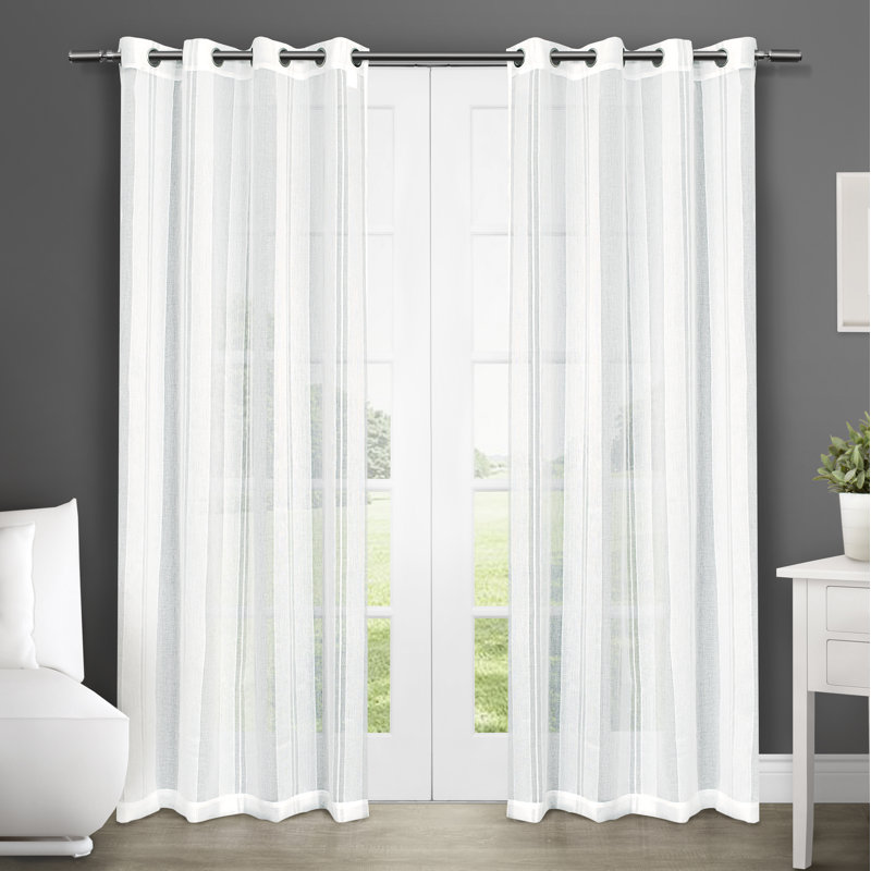 Apollo Sheer Grommet Top Curtain Panel Pair, White, 50" W x 84" L