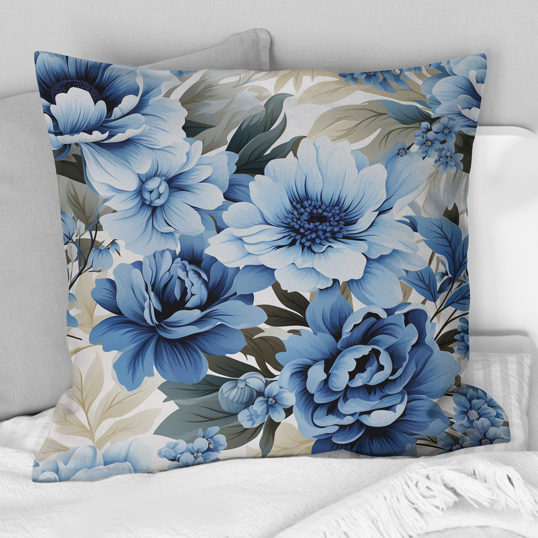 Floral Blue And White Victorian Pattern V - Floral Printed Throw Pillow Design Art 